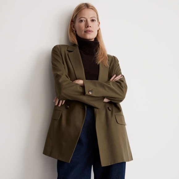 Madewell Drapeweave Caldwell Double Breasted Blazer Jacket Kale Green XS - Picture 2 of 16